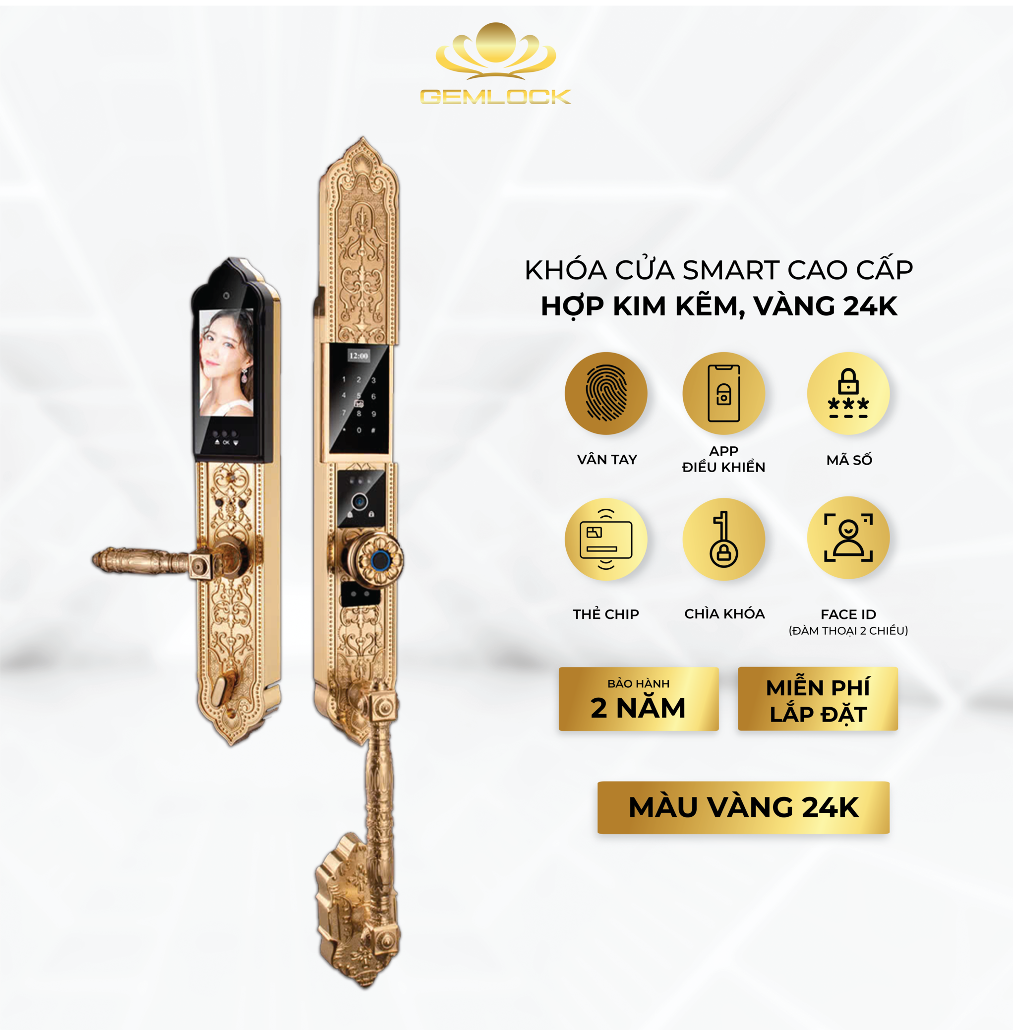 KHÓA THÔNG MINH CAO CẤP MẠ VÀNG GEM-NH2T1
